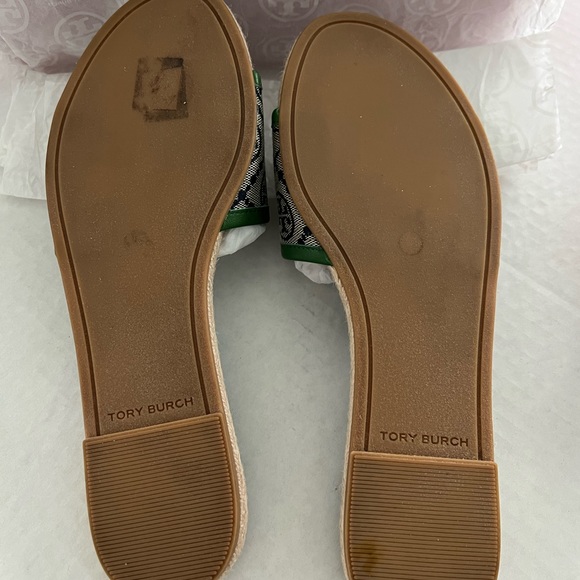 Tory Burch T Monogram Jaquard Canvas-leather espadrille slides - Picture 6 of 9
